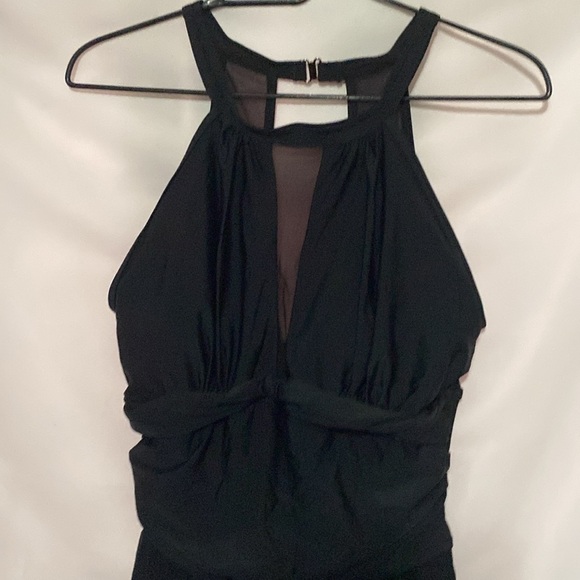 HOLIPICK WO SIZE LARGE BLACK MESH SHEER INSET RUCHED MIDDLE ONE PIECE SWIMSUIT - Picture 7 of 13